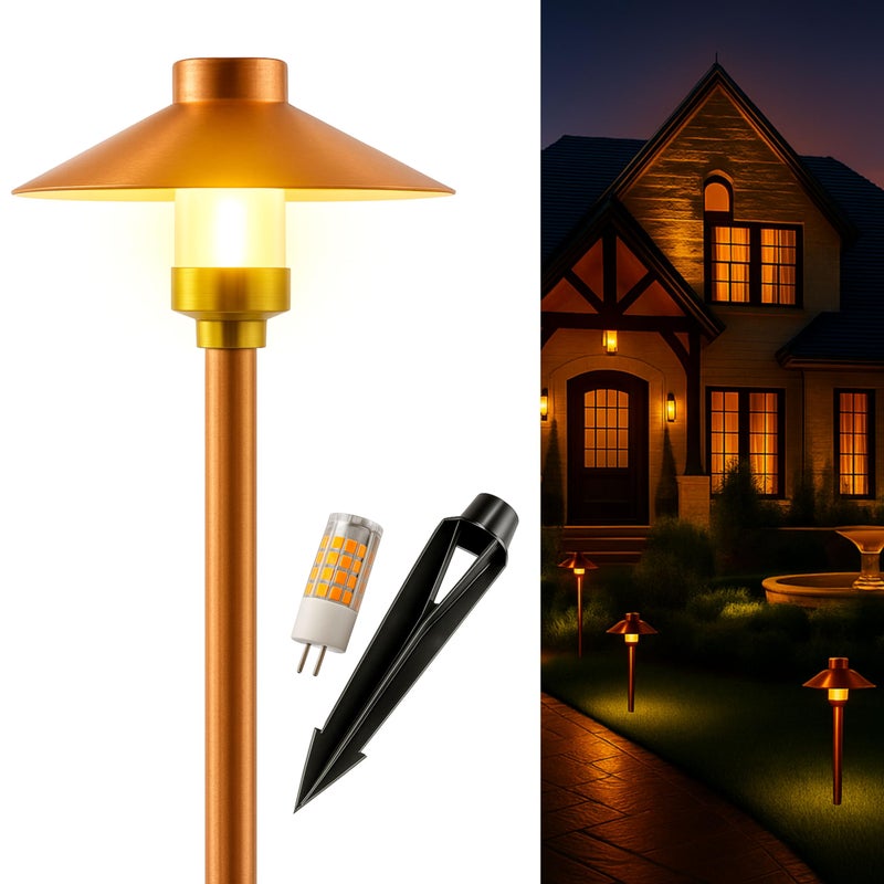 MIK Solutions LED Pathway 126 Landscape Light 12V Solid Copper Low Voltage 4W G4 LED Light Bulb Warm White Included Outdoor Mushroom Security Garden Patio Area Light for Beautiful Bright Long Lasting - Image 1